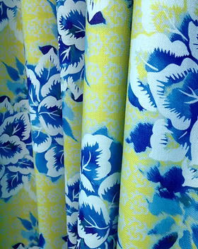 Persane Textile Ameublement-Haut de gamme-Jardin-Fleuri-Vert-Bleu-Coton-Lin-Sur Mesure-France